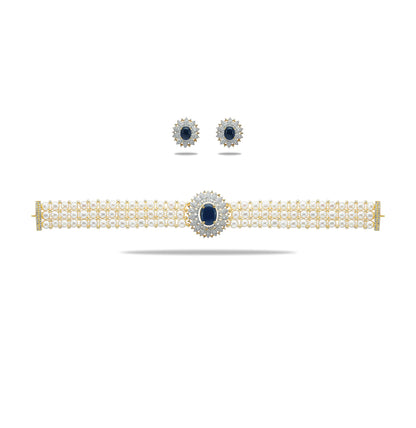 Designer Dark Blue Stone Freshwater Pearl Choker Set
