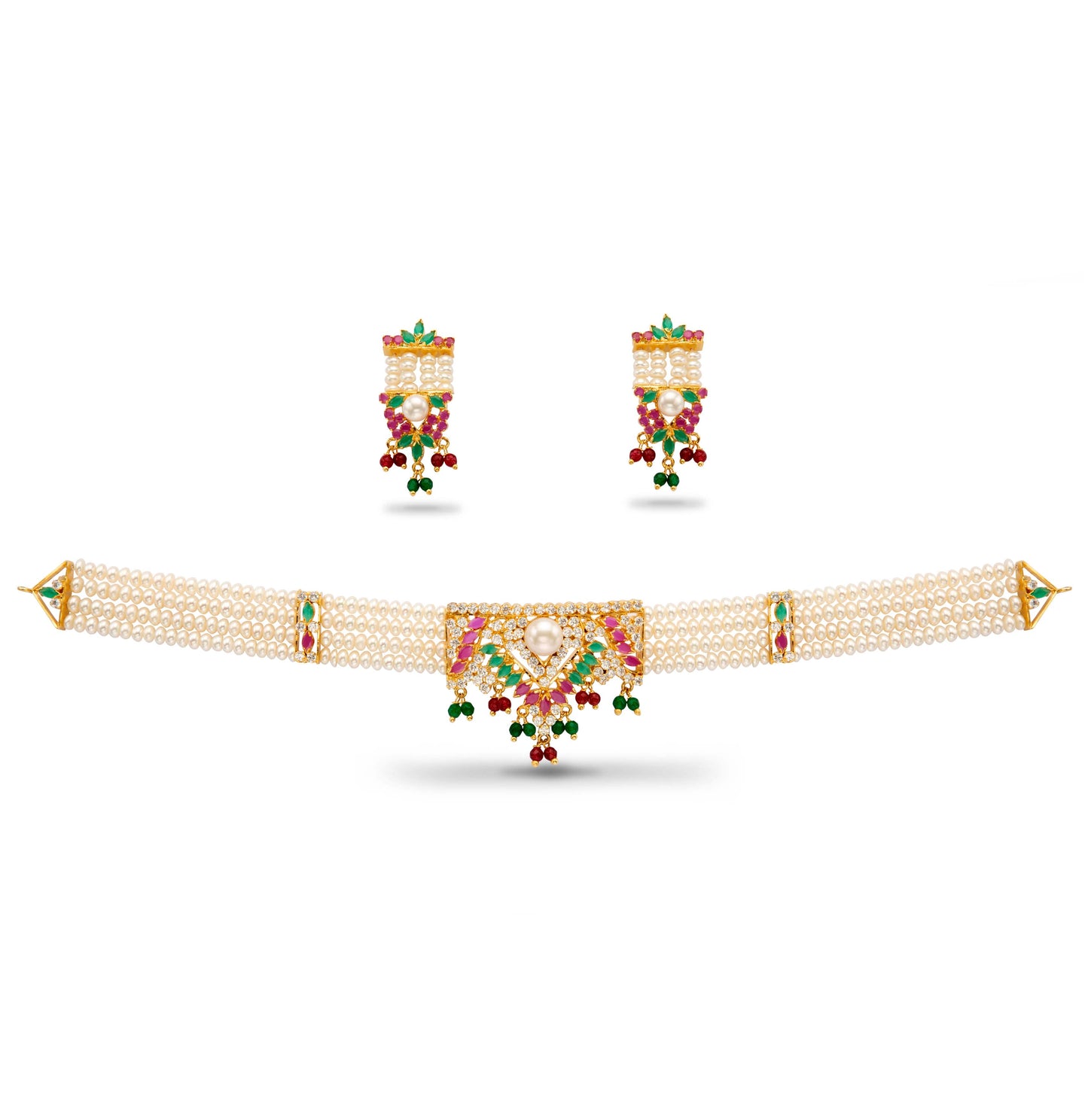 Fashionable Red Green Freshwater Pearls Choker Set