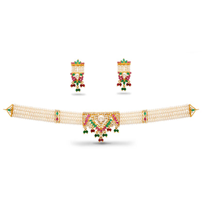 Fashionable Red Green Freshwater Pearls Choker Set