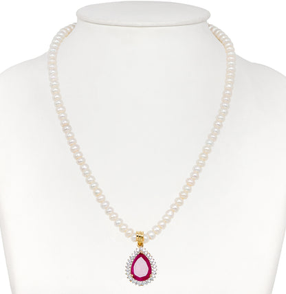 Unique Red Stone Freshwater Pearl Necklace Set