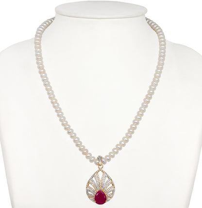 Stunning Red Stone Freshwater Pearl Necklace Set