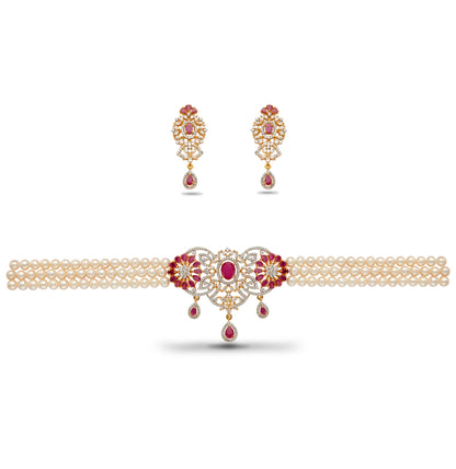 Exotic Red Stone Freshwater Pearl Choker Set
