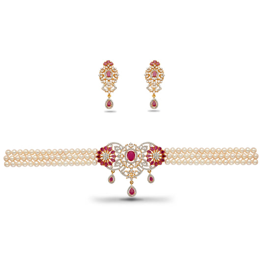 Exotic Red Stone Freshwater Pearl Choker Set