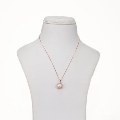Charming Silver Rose Gold Freshwater Pearl Necklace Set