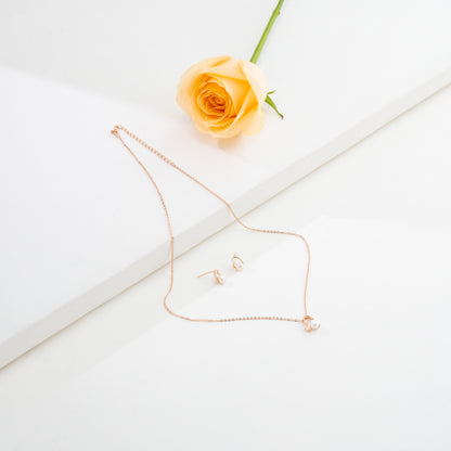 Heart-Shaped Rose Gold Silver Freshwater Pearl Necklace Set