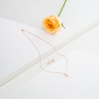 Classic Rose Gold Silver Freshwater Pearl Necklace Set