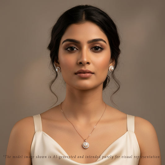 Charming Silver Rose Gold Freshwater Pearl Necklace Set