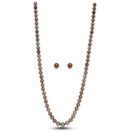 10.0-12.0mm Chocolate Tahitian Pearls Necklace Set (Opera Length)-AA Quality