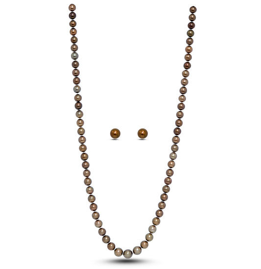 10.0-12.0mm Chocolate Tahitian Pearls Necklace Set (Opera Length)-AA Quality