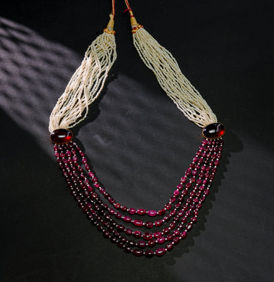 Delicate Gold Pearl Ruby Side Piece Necklace