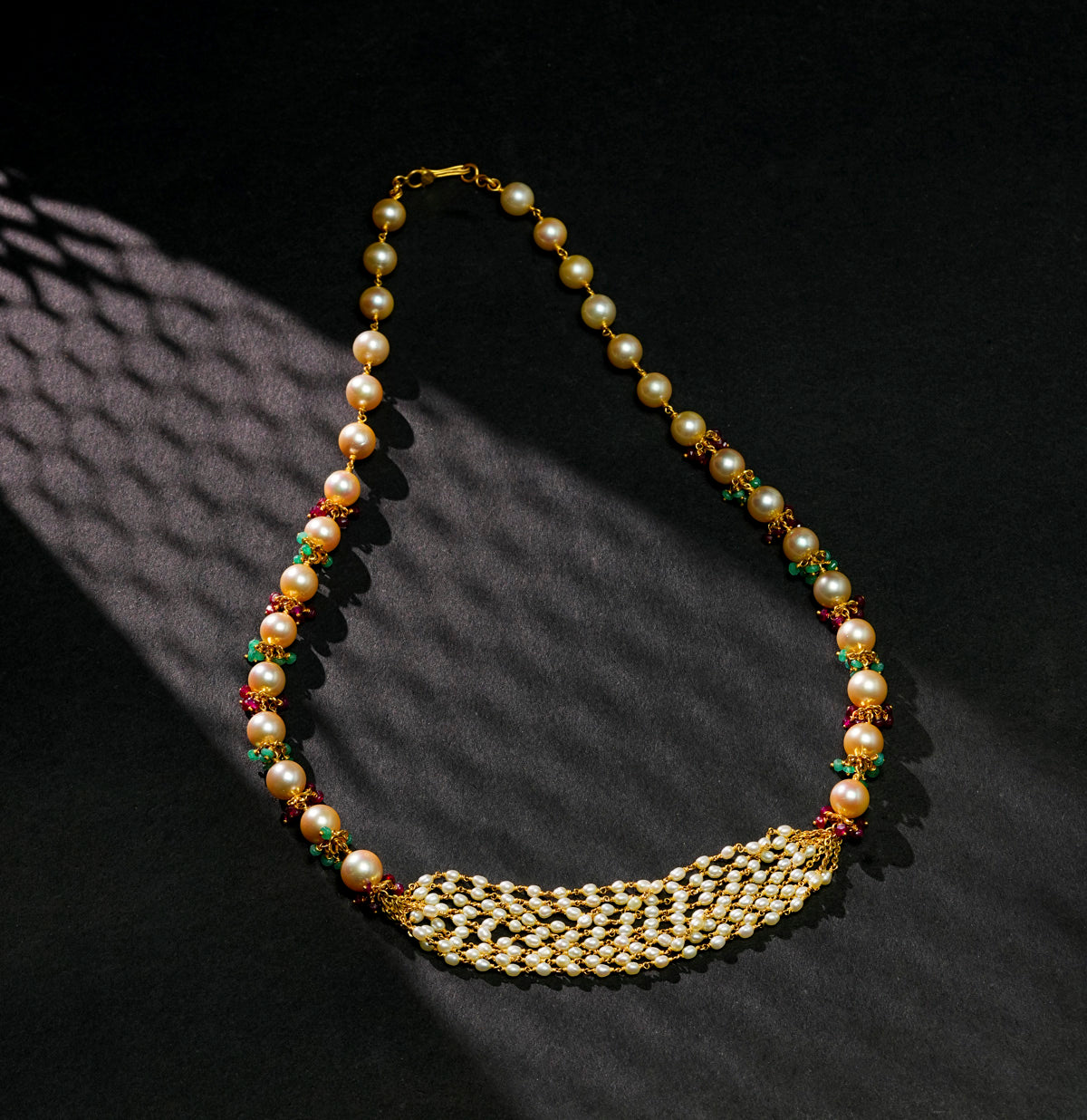 Illuminating Ruby Emerald Pearl Taar Mala – Darpan Mangatrai Pearls ...
