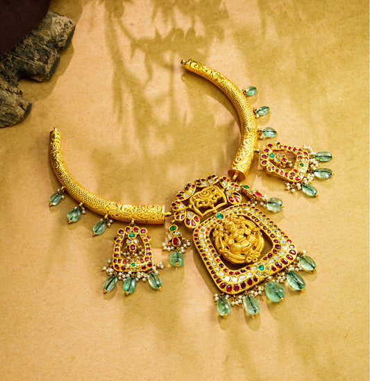 Designer Red and Green Stone Gold Necklace