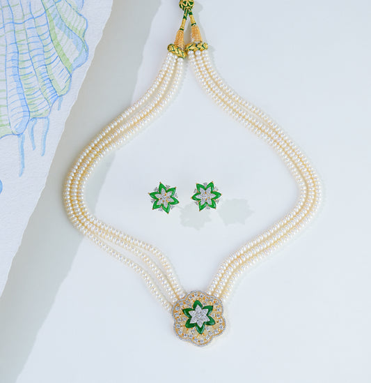 Green Stone Freshwater Necklace Set