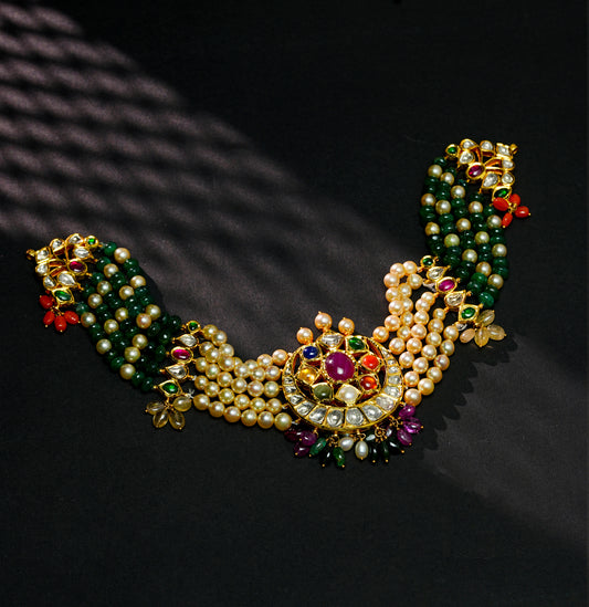 Versatile Kundan Pearl And Emerald Polki Navaratan Stone Choker