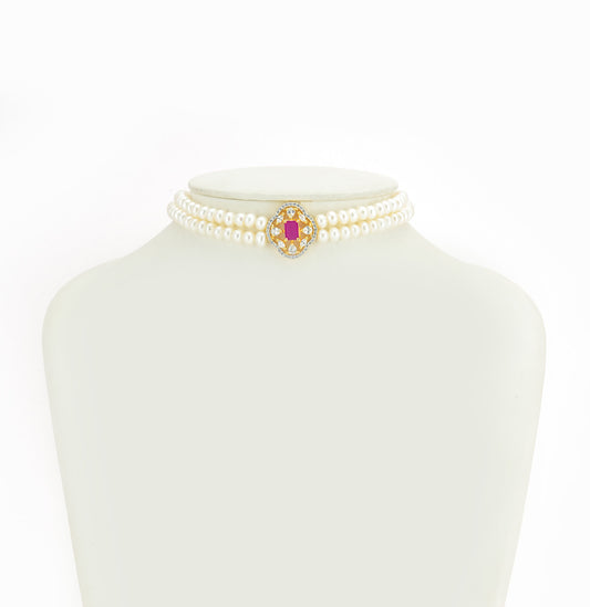 Exotic Red Stone Freshwater  Pearl Choker Set