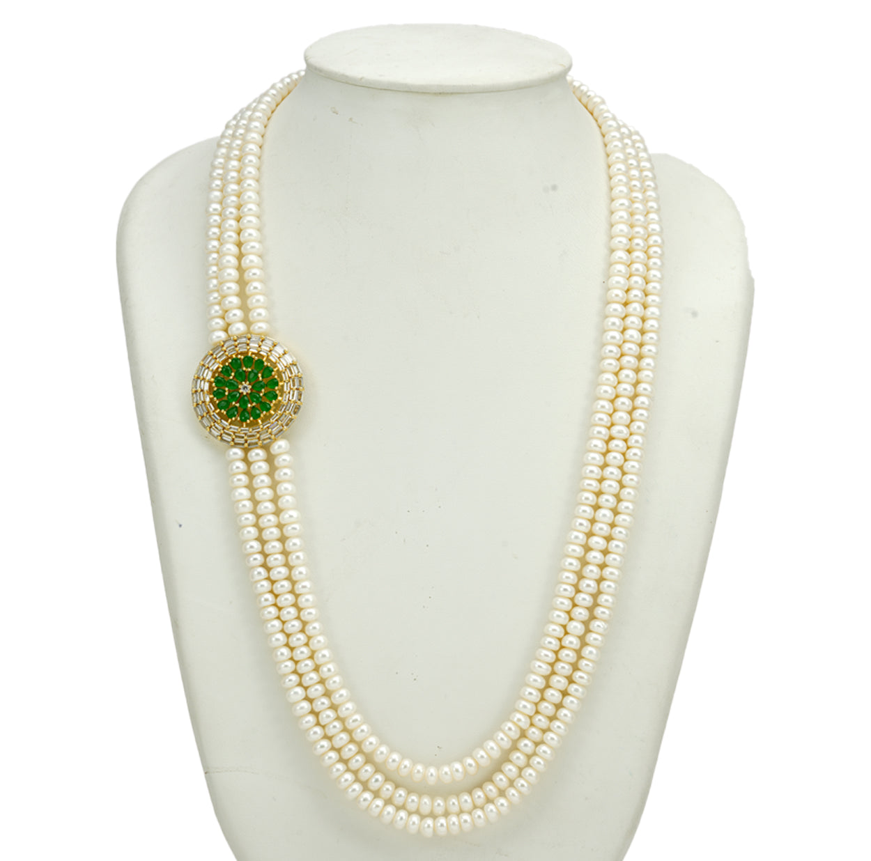 Charming Green Stone Side Piece Freshwater Pearl Necklace Set