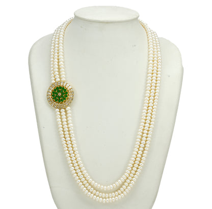 Charming Green Stone Side Piece Freshwater Pearl Necklace Set