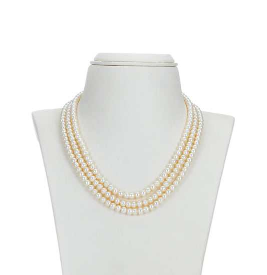 5.0-6.0mm White Button Freshwater Pearl Necklace Set - AA Quality