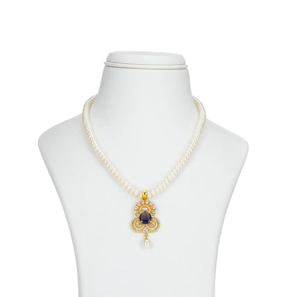 Vitreous Blue Stone Freshwater Pearl Necklace Set