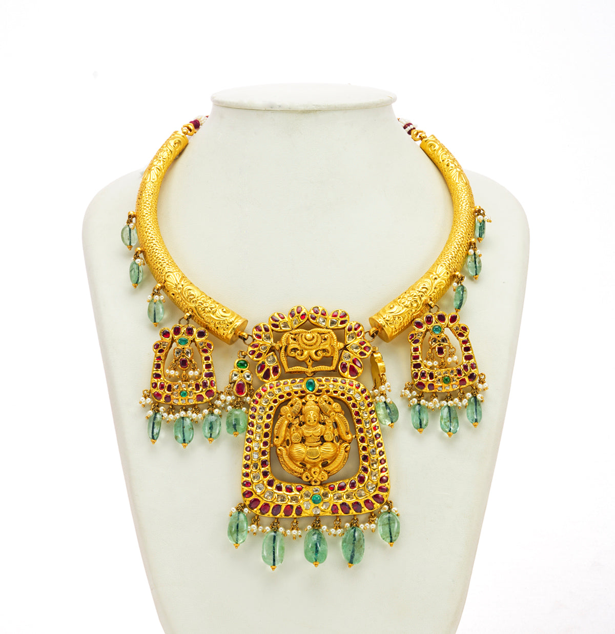 Designer Red and Green Stone Gold Necklace