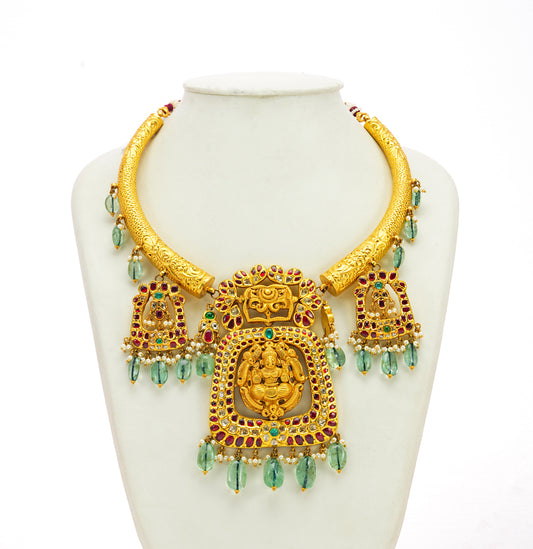 Designer Red and Green Stone Gold Necklace