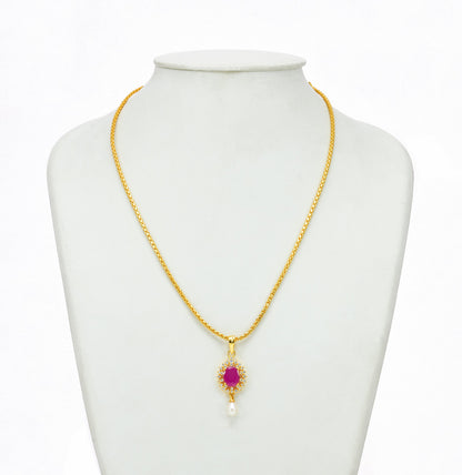 Luminous Red Color Stone Freshwater Pearl Necklace Set