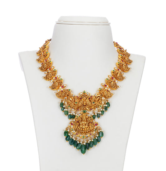 Traditional Ruby Emerald Gold Necklace Set