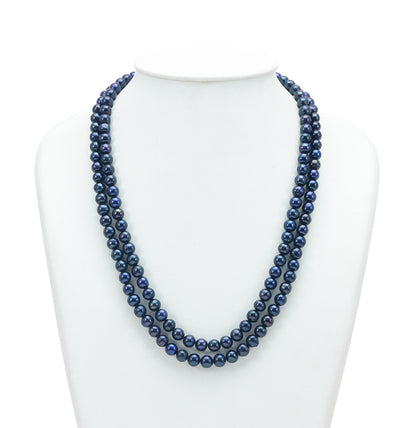 6.0-7.0mm Near Round Black Freshwater Pearl Necklace Set - A Quality