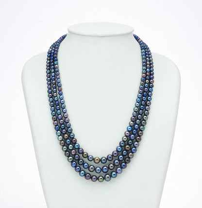 Grading Near Round Dark Blue Freshwater Pearl Necklace Set - AA Quality