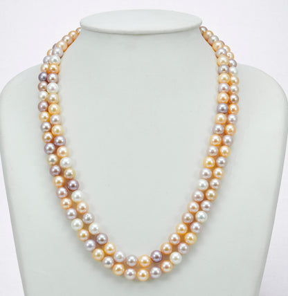 7.0-8.0mm Round Multicolor Freshwater Pearl Necklace Set - AA Quality