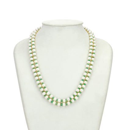 Natural Emerald With 6.0-7.0mm Near Round  Freshwater Pearl Necklace Set-AA Quality