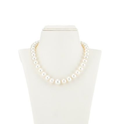 12.0-15.0mm Near Round White South Sea Pearls Necklace Set-AA Quality
