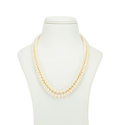 6.0-7.0mm White Near Round Freshwater Pearl Necklace Set - AA Quality