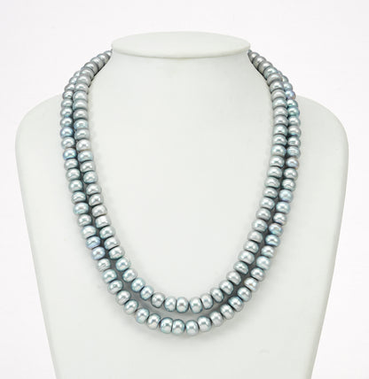 6.0-7.0mm Grey Button Freshwater Pearl Necklace Set - A Quality