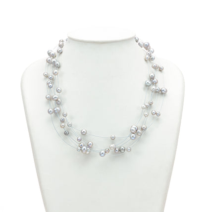 Edgy Grey Near Round Wire Freshwater Pearls Necklace