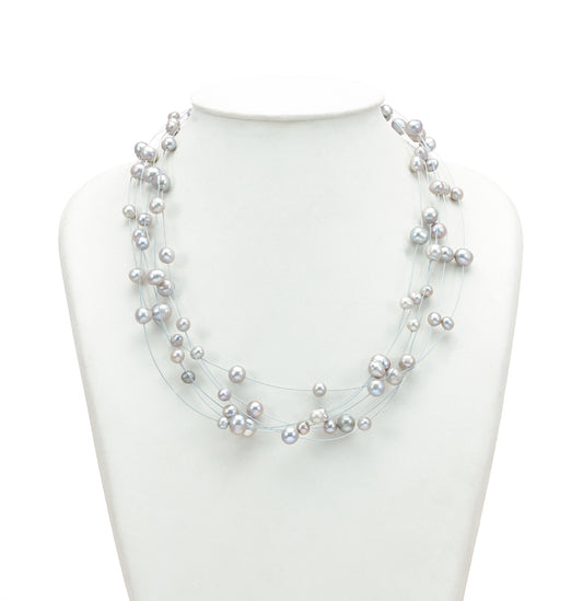 Edgy Grey Near Round Wire Freshwater Pearls Necklace