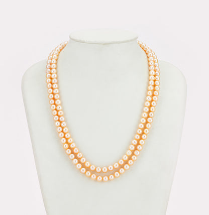 6.0-7.0mm Near Round Pink Freshwater Pearl Necklace Set - AA Quality