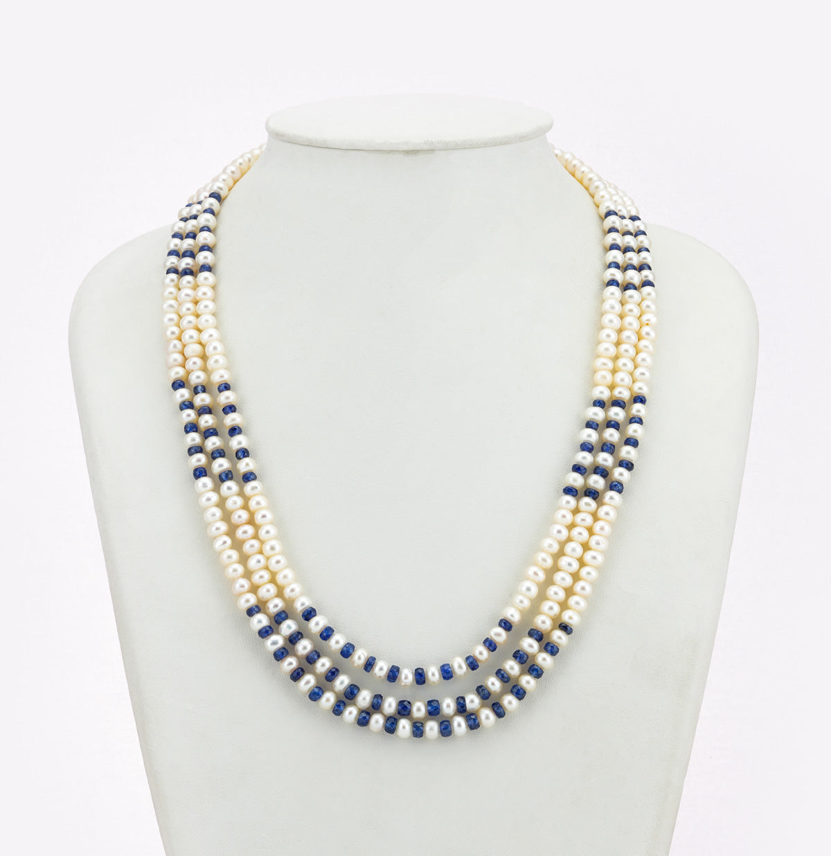 Natural Blue Sapphire And 5.0-6.0mm Button Freshwater Pearl Necklace Set - AA Quality