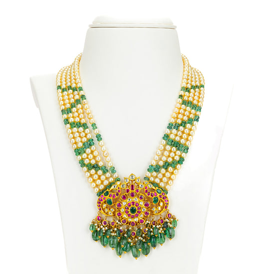 Precious Gold With Beads And Pearl Necklace