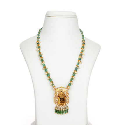 Gleaming Laxmi Devi Gold Emerald Necklace