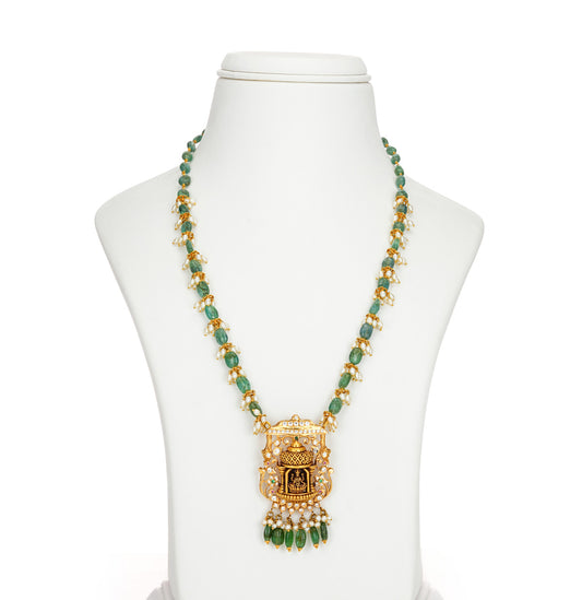 Gleaming Laxmi Devi Gold Emerald Necklace