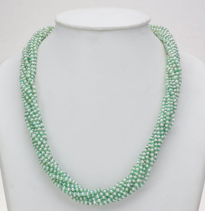 Natural Shaded Green Emerald And 1.0-2.0mm Seed Freshwater Pearls Necklace Set - AAA Quality