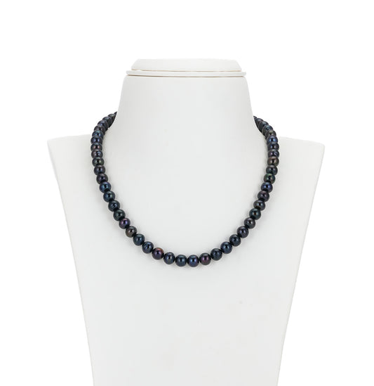 8.0-9.0mm Near Round Black Freshwater Pearl Necklace Set - AA Quality