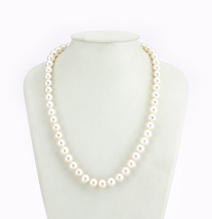 9.0-10.0mm White Round Freshwater Pearl Necklace Set - AAA Quality