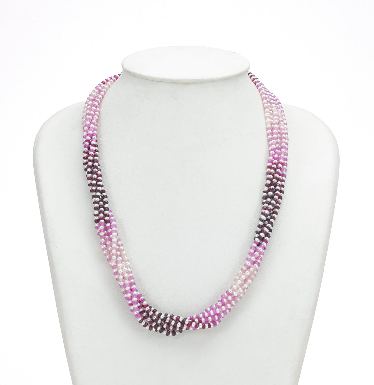 Natural Shaded Ruby and  1.0-2.0mm Seed Freshwater Pearls Necklace Set - AAA Quality