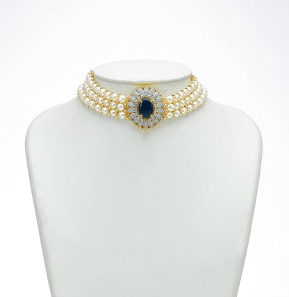 Designer Dark Blue Stone Freshwater Pearl Choker Set