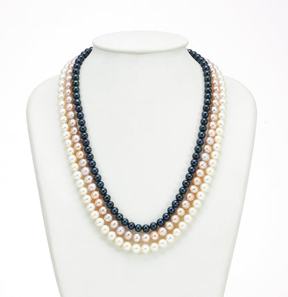 6.0-7.0mm Near Round Tricolor Freshwater Pearl Necklace Set - A Quality