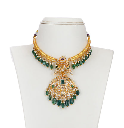 Royal Stone Emerald Ruby Gold Necklace Set