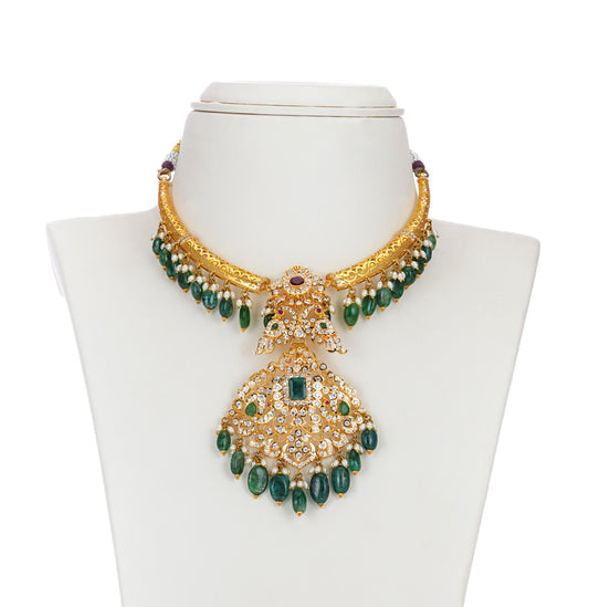 Royal Stone Emerald Ruby Gold Necklace Set
