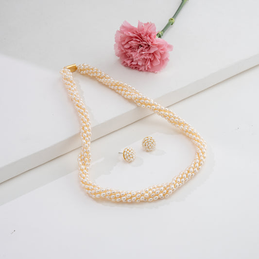 4.0-5.0mm Cream Rice Freshwater Pearl Necklace Set - AAA Quality
